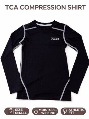 TCA Compression Shirt Boys Small Black Long Sleeve Athletic Base Layer
